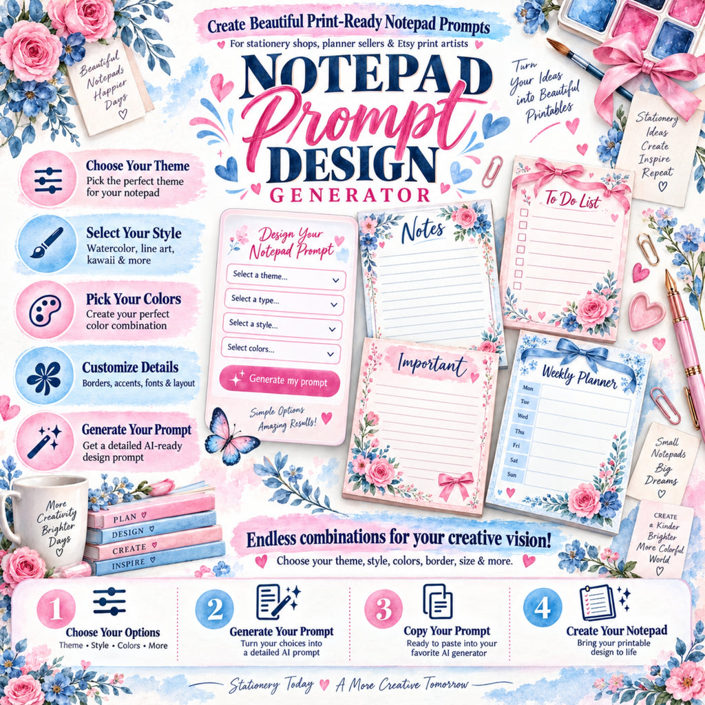 Notepad Prompt Design Generator – Turn Ideas Into Beautiful Printables!