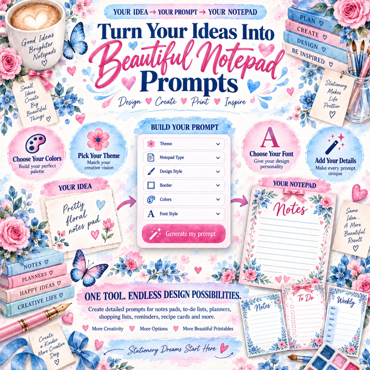Notepad Prompt Design Generator – Turn Ideas Into Beautiful Printables!