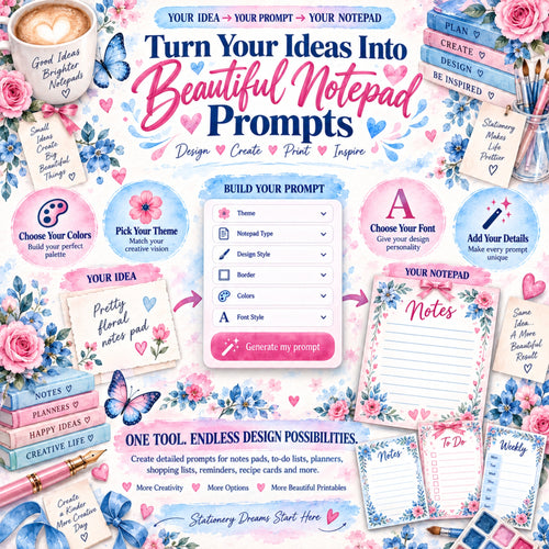 Notepad Prompt Design Generator – Turn Ideas Into Beautiful Printables!