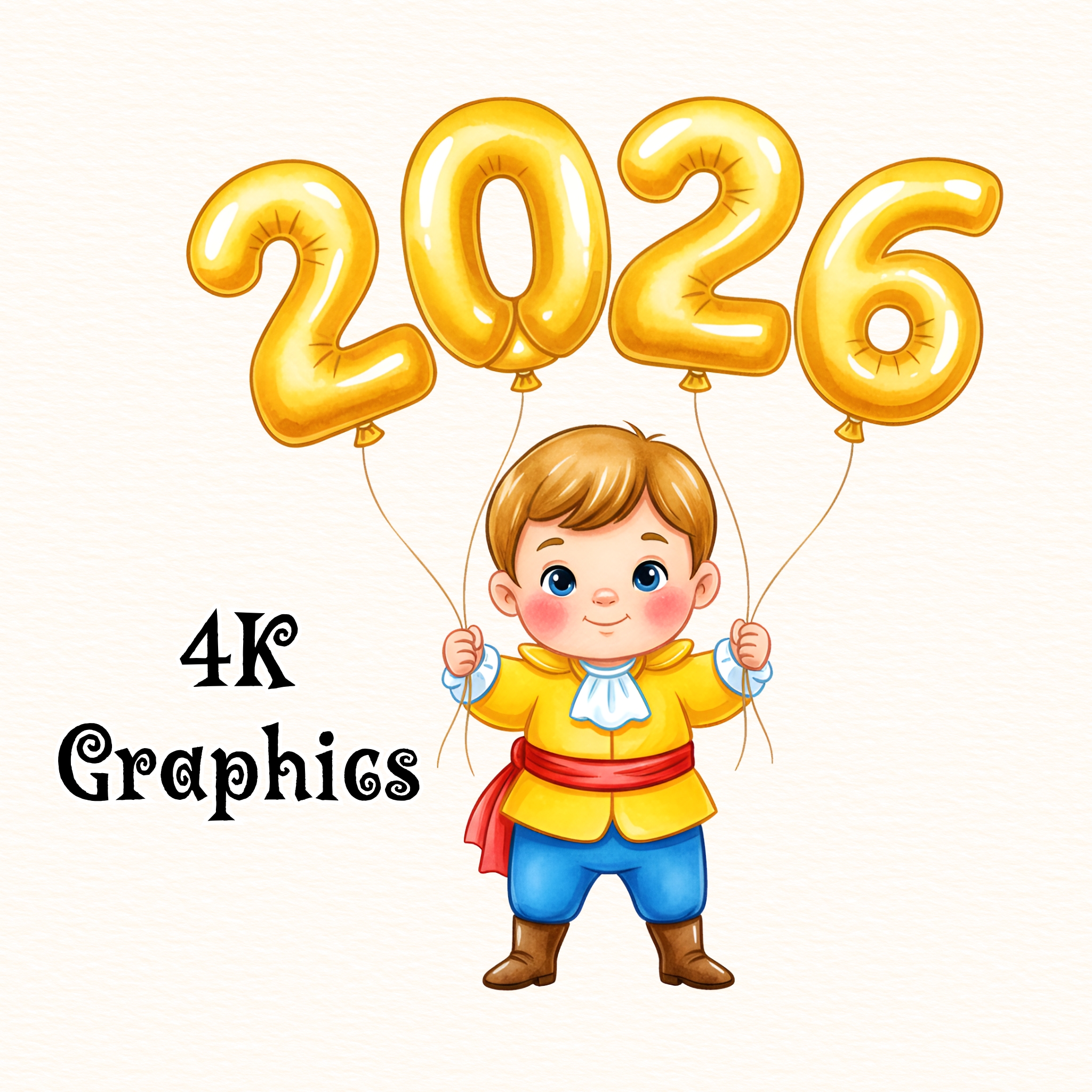 Cinderella 2026 Clipart, 2026 Clipart Bundle, 2026 Cartoon PNG, Cinderella 2026 Ballon, Princess Cinderella Happy New Year 2026, Party Art