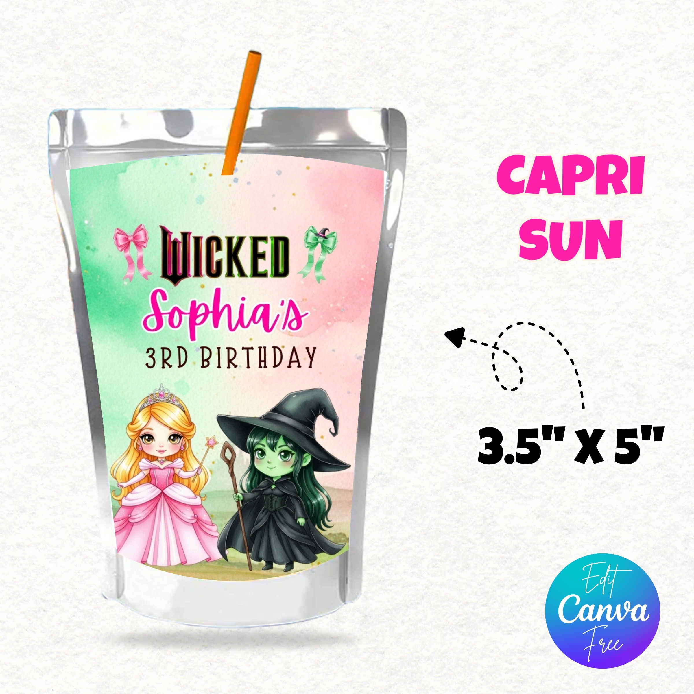 Wicked Party Favors, Elphaba & Glinda, Witches Party Favor, Pink Green Decor, Wicked Printable, Wicked Birthday Party Favors, Glinda Party