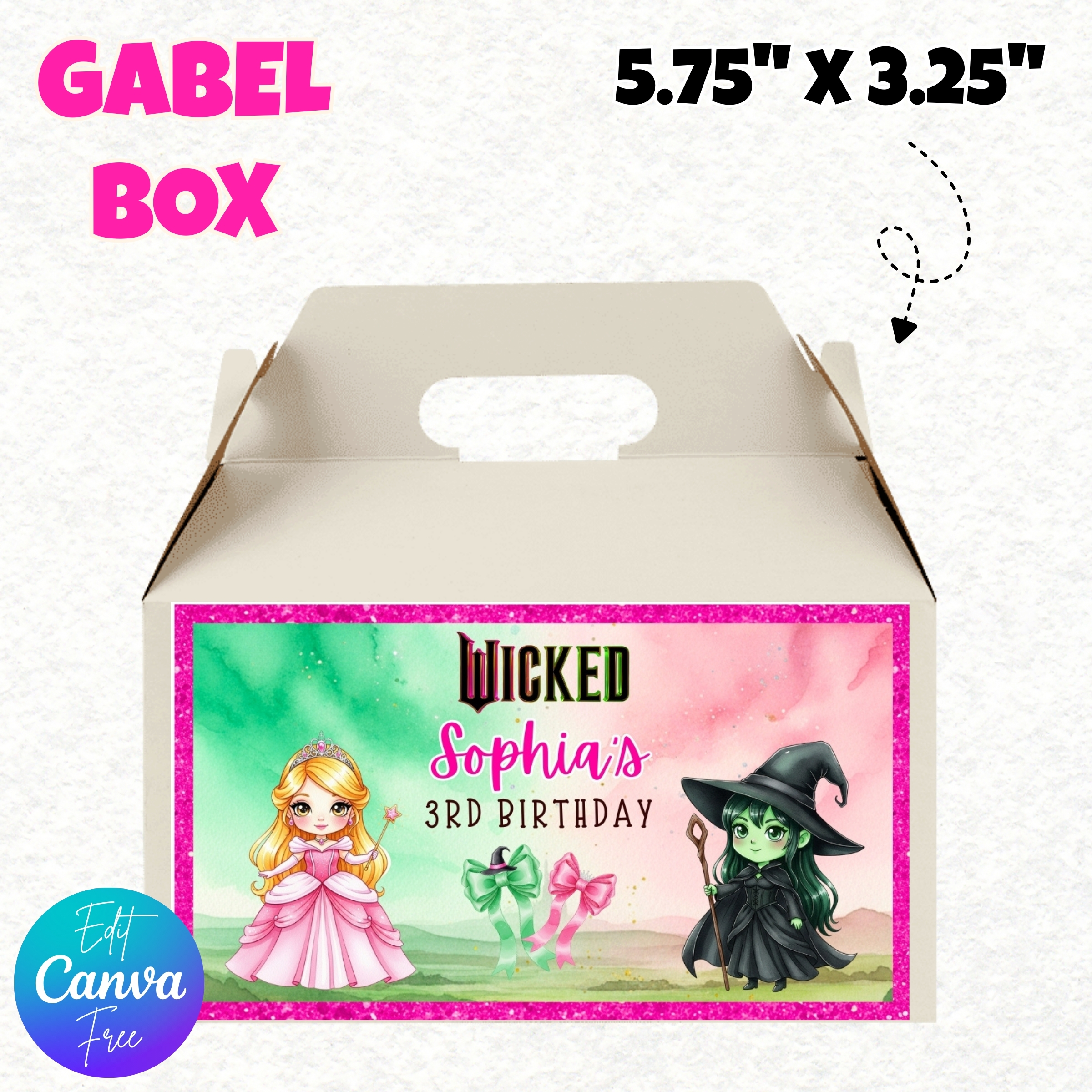 Wicked Party Favors, Elphaba & Glinda, Witches Party Favor, Pink Green Decor, Wicked Printable, Wicked Birthday Party Favors, Glinda Party