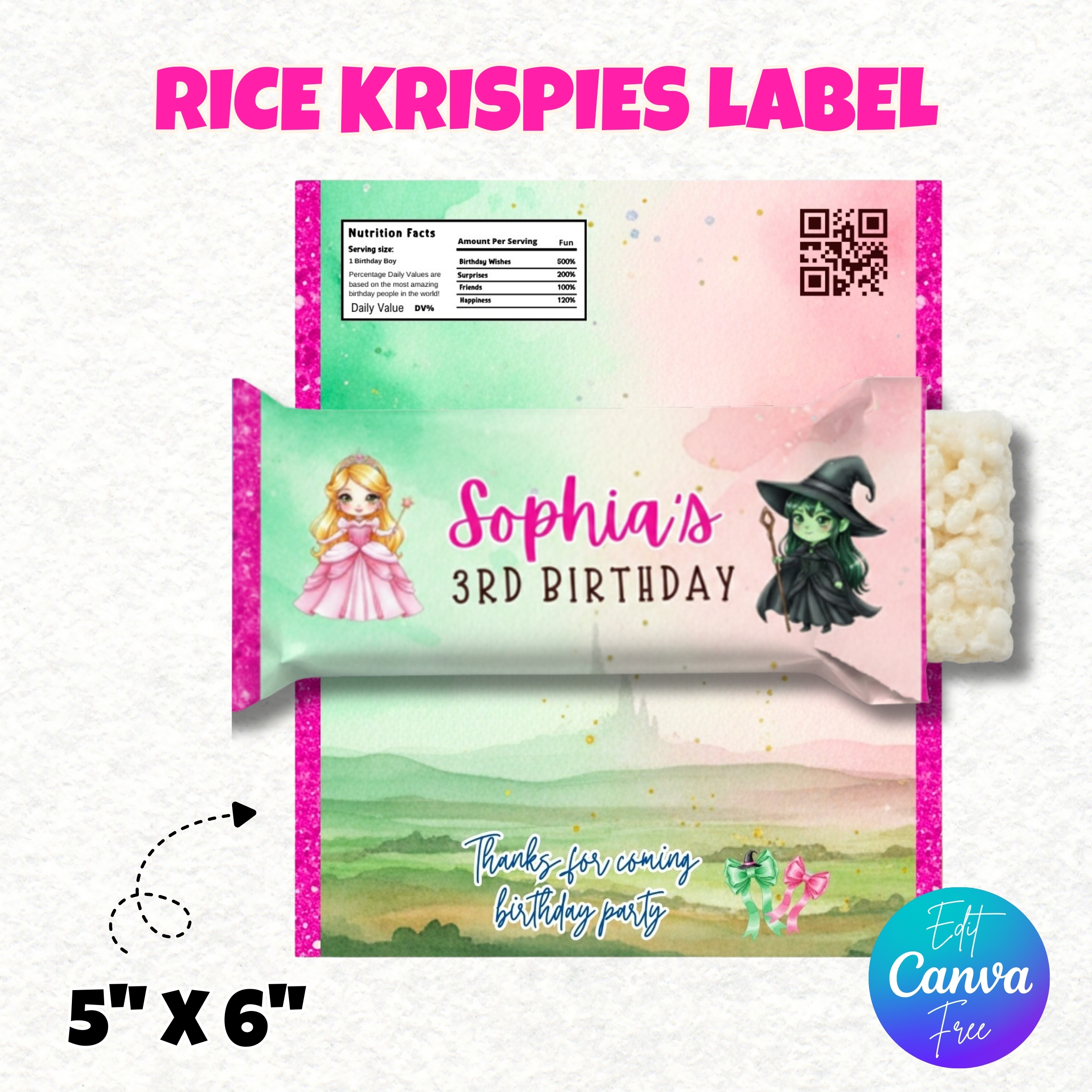 Wicked Party Favors, Elphaba & Glinda, Witches Party Favor, Pink Green Decor, Wicked Printable, Wicked Birthday Party Favors, Glinda Party