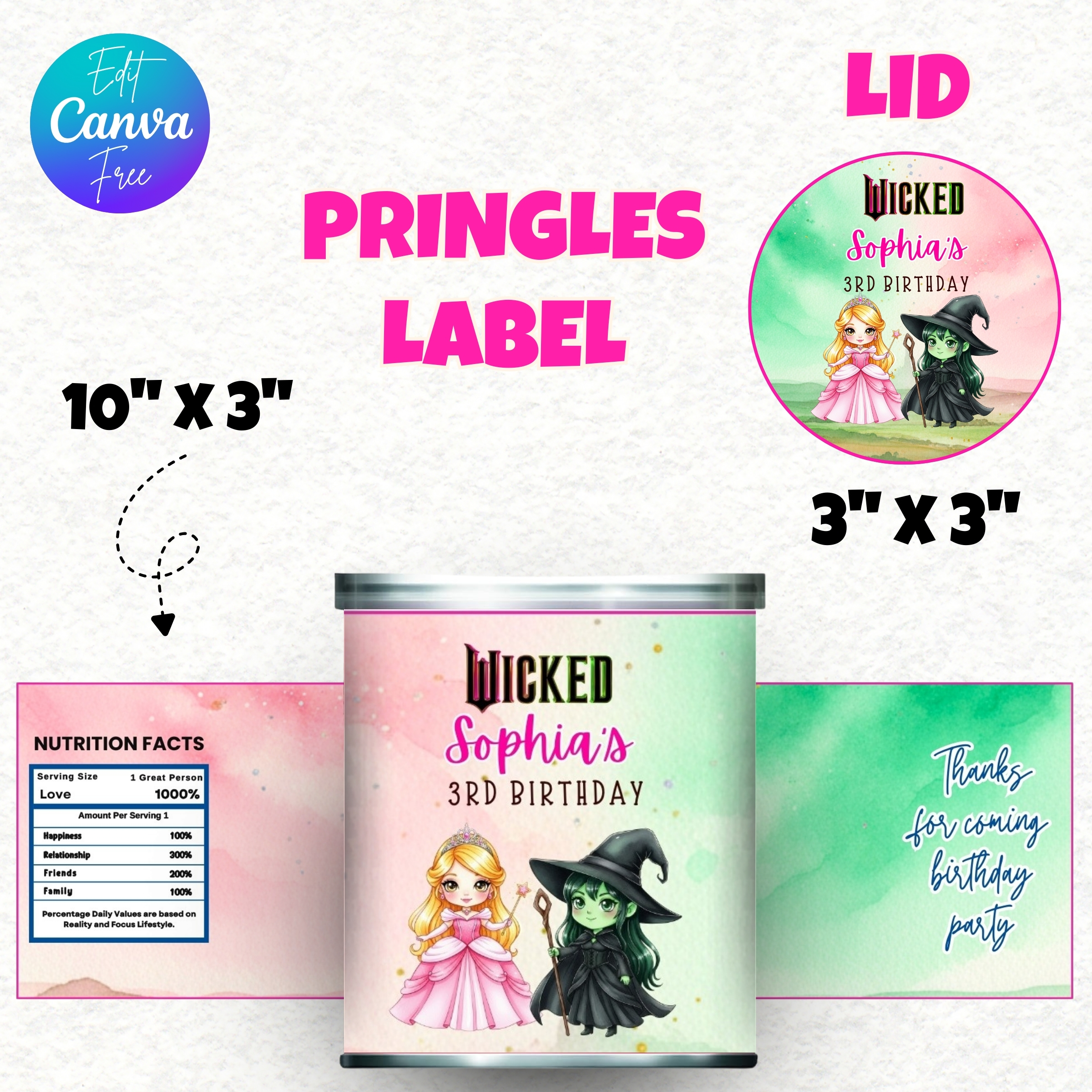 Wicked Party Favors, Elphaba & Glinda, Witches Party Favor, Pink Green Decor, Wicked Printable, Wicked Birthday Party Favors, Glinda Party