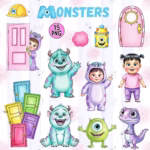 Baby Monster Inc Watercolor Clipart, Monster Inc Birthday Decorations, Adorable Monsters PNG Clipart, Watercolor Boo and Friends, Kids Crafts & Decor