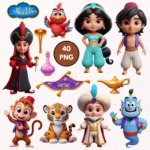 Cute Baby Jasmine Clipart, Arabian Princess PNG, Tiger, Monkey, Castle, Genie, Princess Jasmine, Printable Jasmine PNG, Adorable Jasmine Birthday