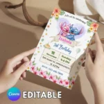 Stitch and Angel Birthday Invitation, Stitch Birthday Invitation Template, Editable Magical Stitch Invite Canva, Cute Stitch Party Invite