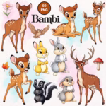 Bambi Clipart, Bambi Watercolor PNG, Thumper Bambi, Bambi And Thumper, Adorable Deer clipart, Bambi Woodland, Bambi Cake Topper, Bambi Birthday