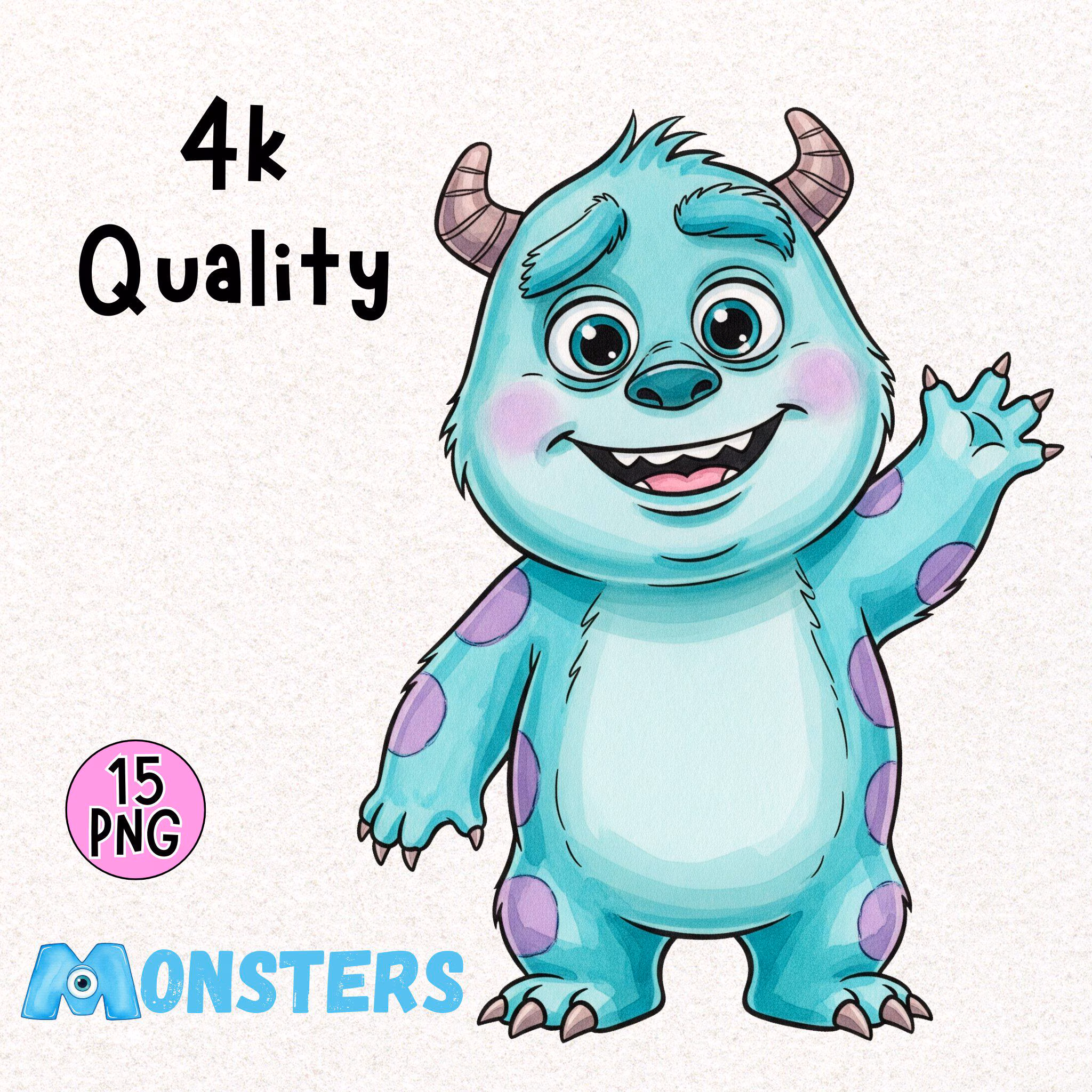 Baby Monster Inc Watercolor Clipart, Monster Inc Birthday Decorations, Adorable Monsters PNG Clipart, Watercolor Boo and Friends, Kids Crafts & Decor