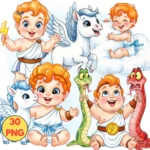 Baby Hercules Clipart, Cute Cartoon PNG, Watercolor Hercules Birthday, Hercules Baby Shower, Baby Hercules & Pegasus Clipart, Adorable Hercules