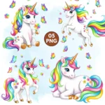 Cute Unicorn Clipart, Unicorn with Butterfly Clipart PNG, Little Cute Unicorns, Adorable Unicorn T-shirt, Watercolor Rainbow Pony, Cute Animals PNG