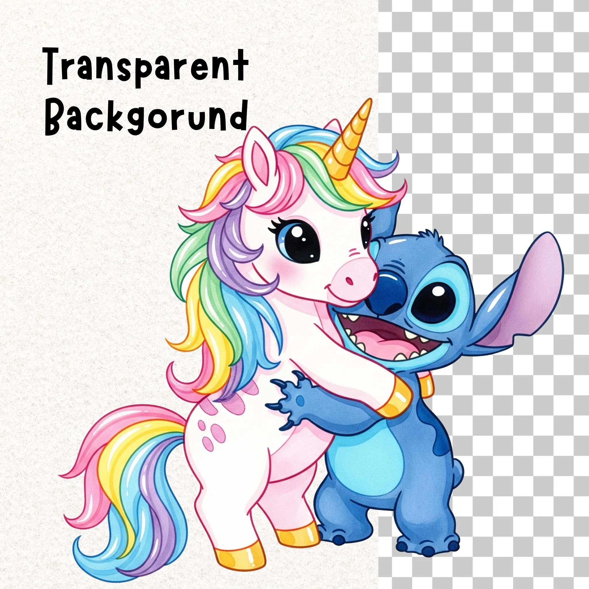 Cute Stitch Hug Unicorn Clipart 5 PNG, Stitch with Unicorn Cliparts, Watercolor Stitch Clipart, Adorable Unicorn and Stitch PNG, Stitch Unicorn