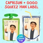 Kpop Demon Hunters Capri Sun Label, K-pop Demon Hunter Dr. Han's Tonics Juice Wrapper, GoGo SqueeZ, Rumi's Medicine Tonic, Adorable Cosplay Huntrix