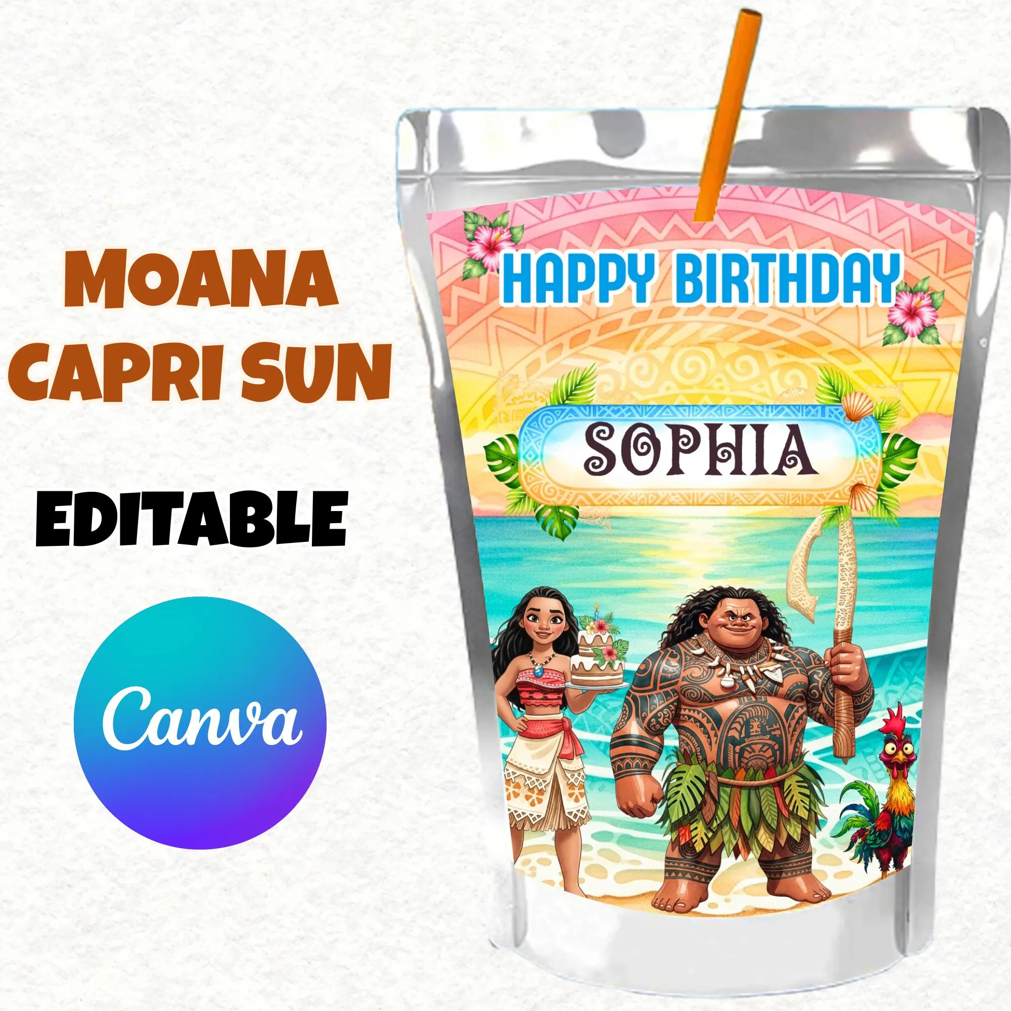 Princess Moana Birthday Party Favors, Editable Moana Party Favors, Girl Party Favors, Moana Birthday Adorable Labels