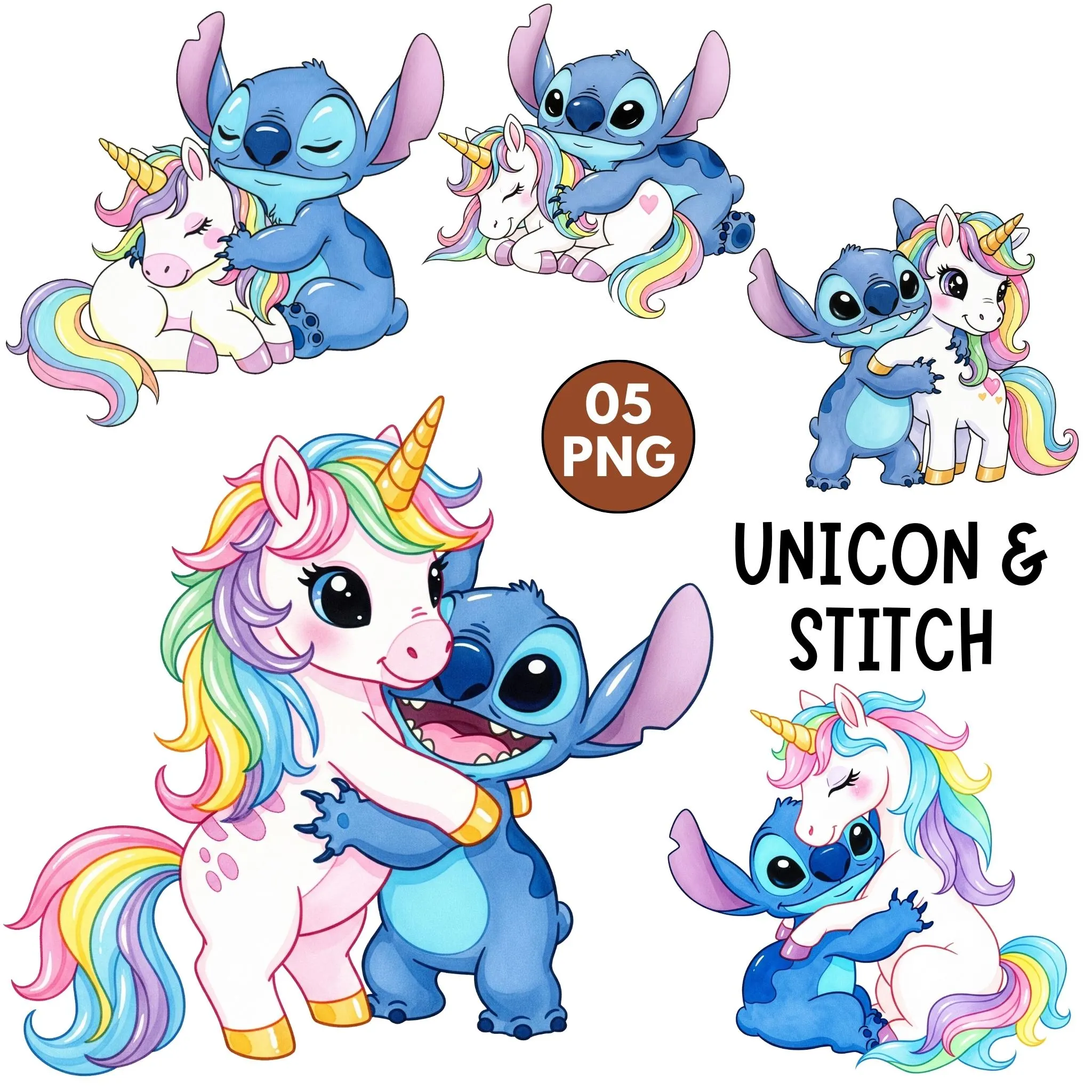 Cute Stitch Hug Unicorn Clipart