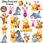 Classic Winnie the Pooh Clipart, Vintage Pooh Baby Shower, Eeyore Piglet Tigger, Adorable Winnie the Pooh Birthday, Watercolor Pooh Cliparts PNG