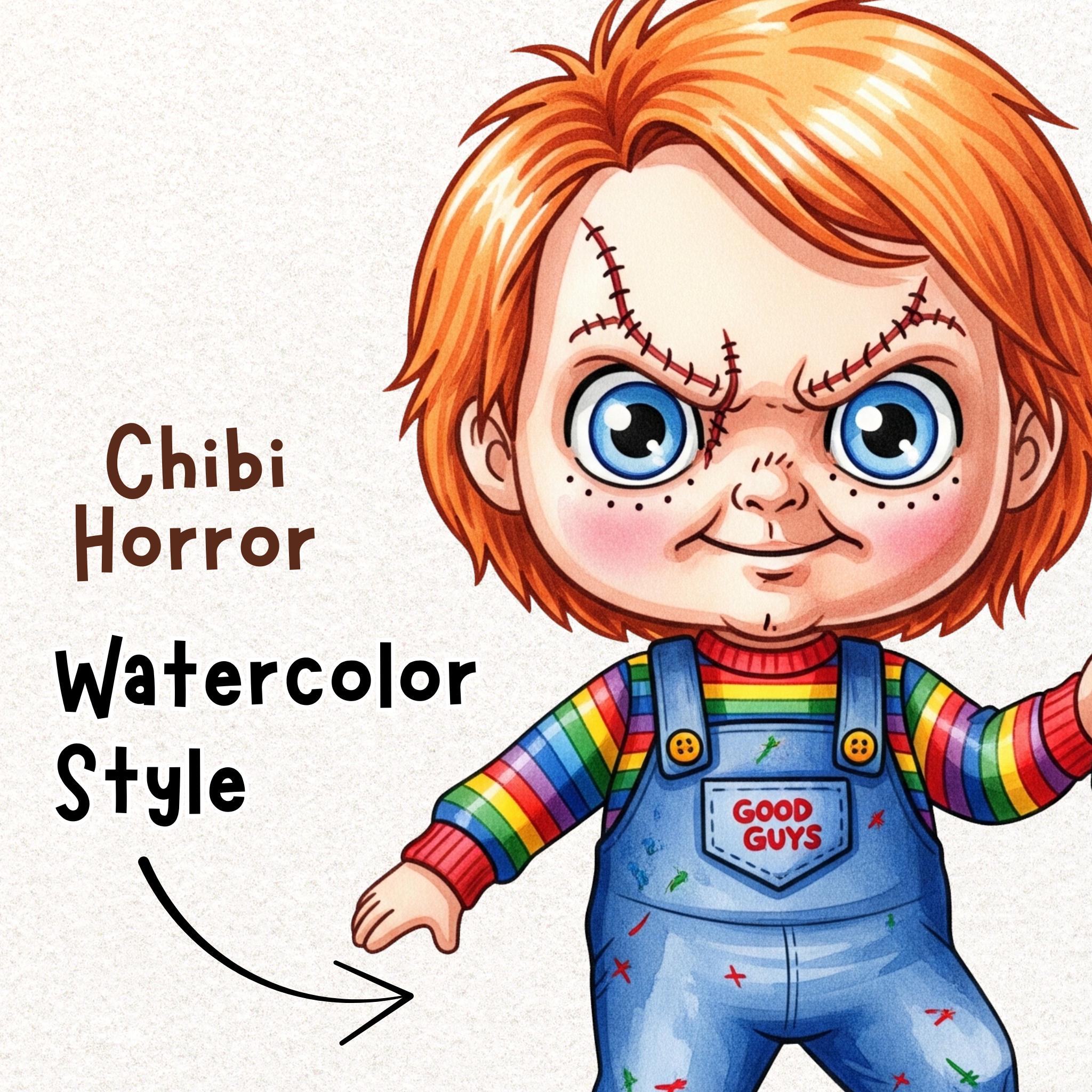 Chibi Horror Villains Clipart Bundle, Cute Watercolor Clipart, Creepy Cute Villain, Dark Style, Cute Chibi Cliparts, Horror Cartoon Cliparts