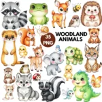 Cute Woodland Animals Watercolor Clipart, Forest Animals PNG, Woodland Nursery Clipart, Adorable Forest Animals, Nursery Animals Baby Shower Clipart