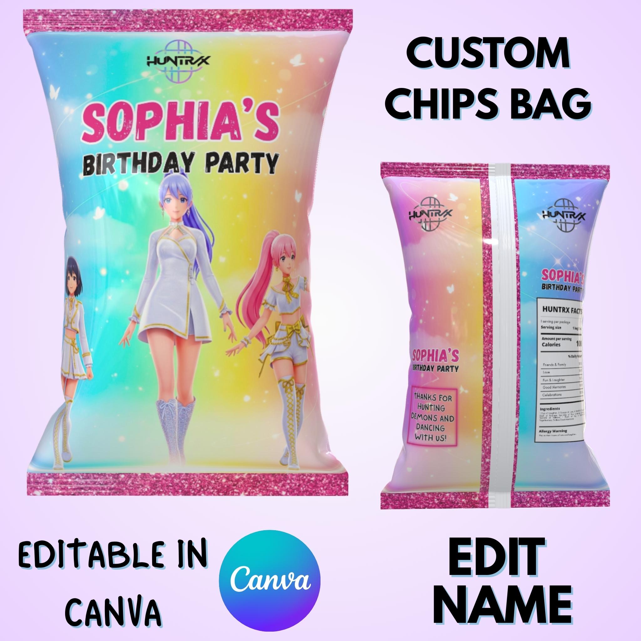 Editable Kpop Demon Hunter Chip Bag Label Birthday Party, Kpop Snack Wrapper, Adorable Kpop Party Favors, Kpop Huntrix, Personalized Kpop Party Favor