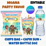 Princess Moana Birthday Party Favors, Editable Moana Party Favors, Girl Party Favors, Moana Birthday Adorable Labels