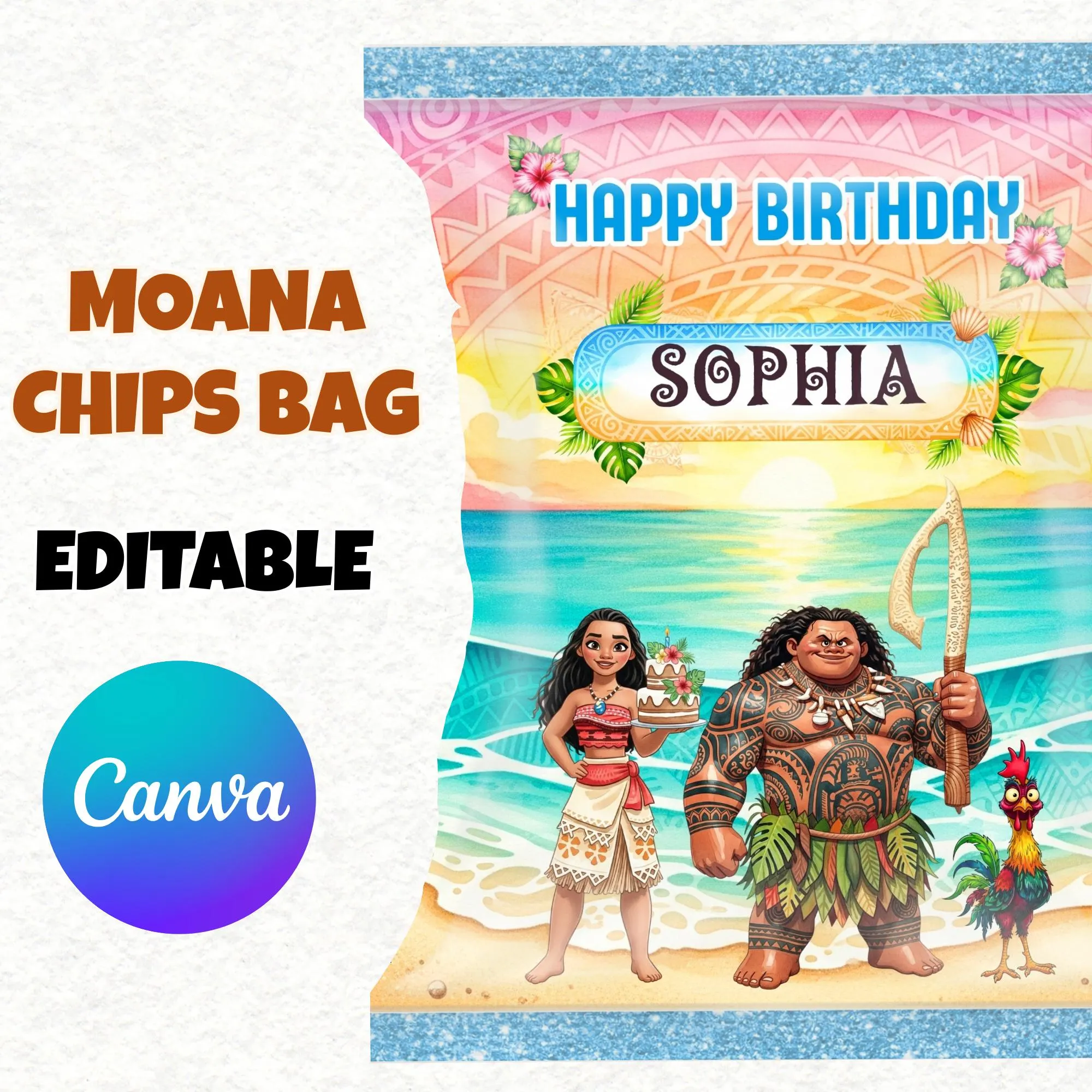 Princess Moana Birthday Party Favors, Editable Moana Party Favors, Girl Party Favors, Moana Birthday Adorable Labels