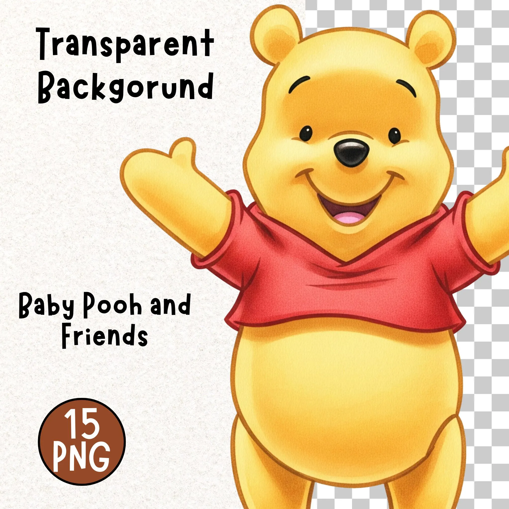 Classic Winnie the Pooh Clipart, Vintage Pooh Baby Shower, Eeyore Piglet Tigger, Adorable Winnie the Pooh Birthday, Watercolor Pooh Cliparts PNG