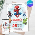Spidey Friends Birthday Invitation, Editable Spidey and His Amazing Friends Birthday Invitation Card, Watercolor Superhero Template Printable