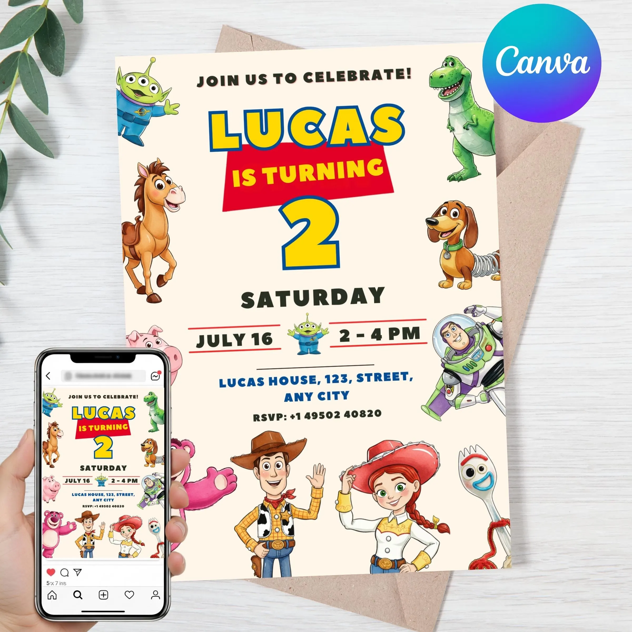 Toy Story Birthday Invitation, Editable Toy Story Bday Evite, Toy Story Birthday Party, Kids Bday Evite, Instant Download, Canva Editable