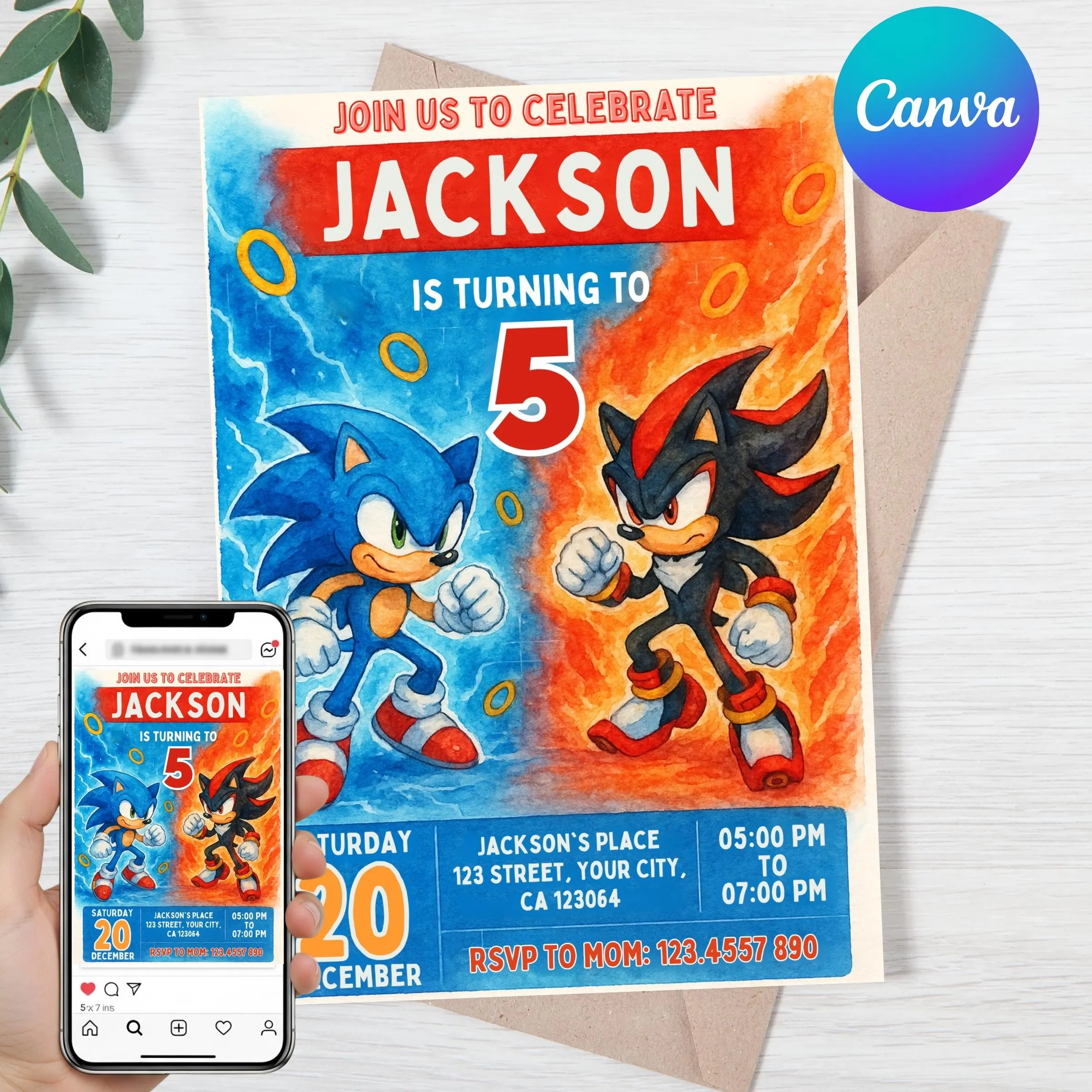 Sonic Editable Birthday Invitation