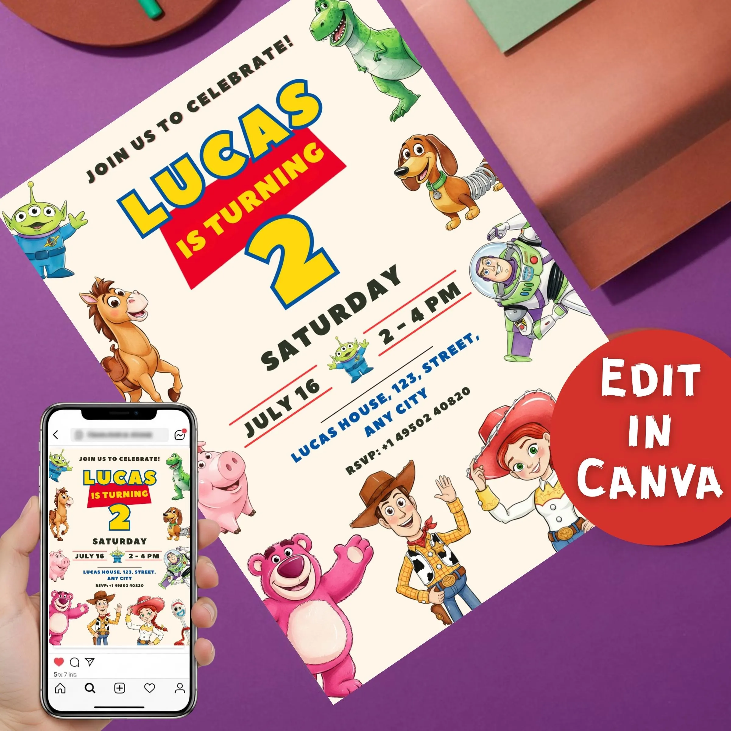 Toy Story Birthday Invitation, Editable Toy Story Bday Evite, Toy Story Birthday Party, Kids Bday Evite, Instant Download, Canva Editable