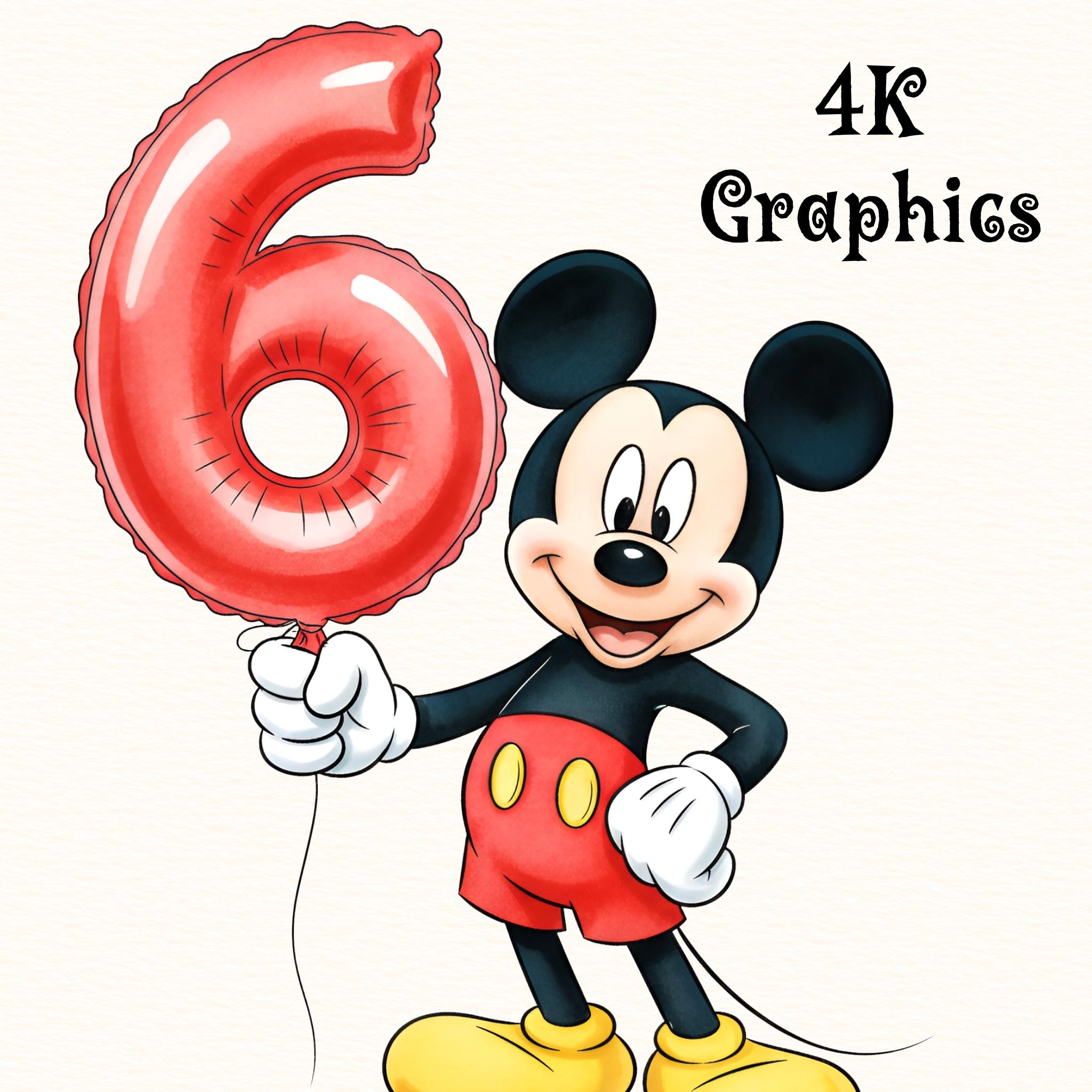 Mickey Mouse Clipart, Watercolor Mickey Holding Ballons, Beautiful Mickey PNG, Mickey Mouse Party, Mickey Cake Topper, Mickey Number Ballons