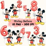 Mickey Mouse Clipart, Watercolor Mickey Holding Ballons, Beautiful Mickey PNG, Mickey Mouse Party, Mickey Cake Topper, Mickey Number Ballons