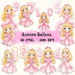 Princess Aurora Clipart, Watercolor Aurora Holding Number Ballons, Sleeping Beauty PNG, Aurora Birthday Party, Aurora Cake Topper
