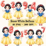 Snow White Clipart, Watercolor Snow White Holding Ballons, Snow White PNG, Snow White Birthday, Adorable Snow White Art