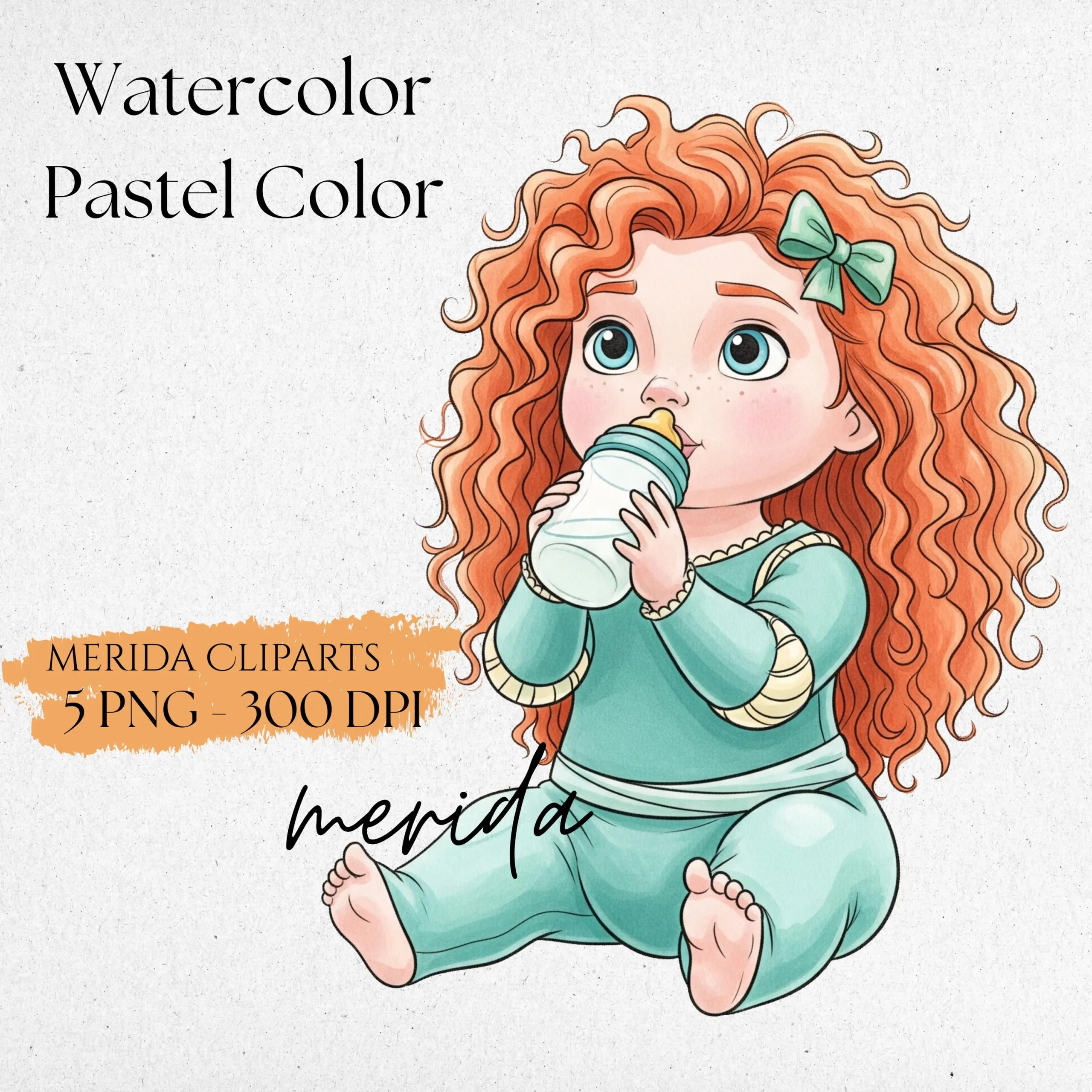 Merida Cute Baby Watercolor Clipart