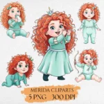 Merida Cute Baby Watercolor Clipart, Merida PNG, Princess Clipart, Hand drawn, Watercolor Merida Clipart, Princess Party Decor, Nursery Art