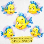 Flounder Fish Clipart PNG, Magic Kingdom, Flounder from Little Mermaid Hand Drawn, Founder Watercolor Clipart, Cute Cartoon, Under the Sea