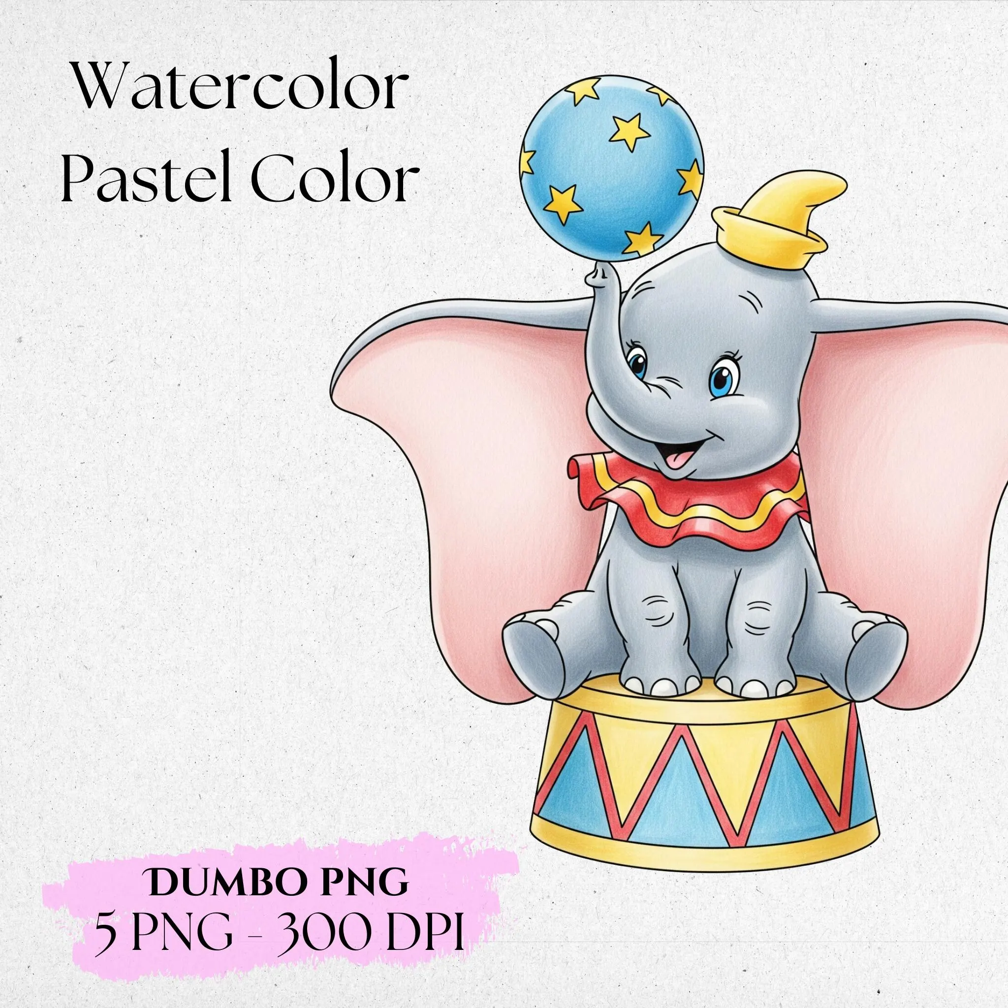 Dumbo Watercolor Cliparts, Cute Dumbo Bundle, Dumbo Birthday, Baby Elephant, Baby Shower Dumbo, Circus Baby Shower PNG, Circus Birthday