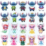 Stitch and Angel Princess Watercolor Clipart - Royal Experiment 626 and 624 PNG for Nursery Decor