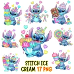 Stitch Ice Cream Illustration Bundle- 17 Frozen Dessert PNGs for Tropical Treat Theme Decor