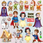 Little Snow White Watercolor Clipart-Watercolor Woodland Princess Illustrations - Seven Dwarfs and Apple PNG for Storybook Nursery Decor