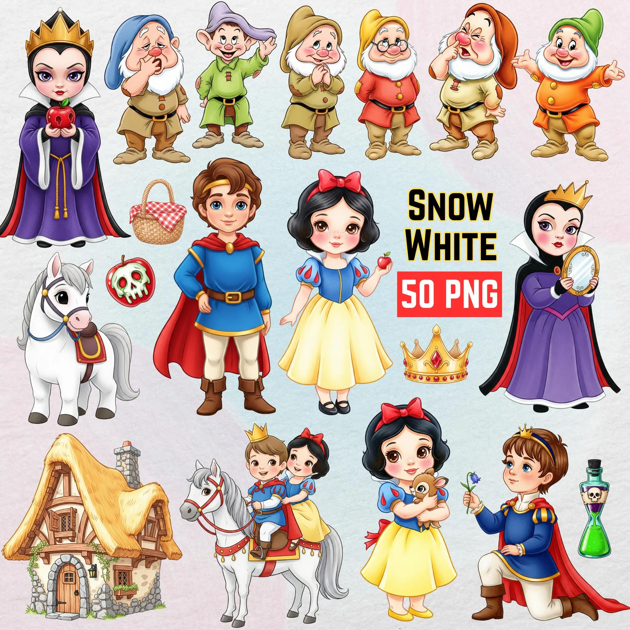 Little Snow White Watercolor Clipart