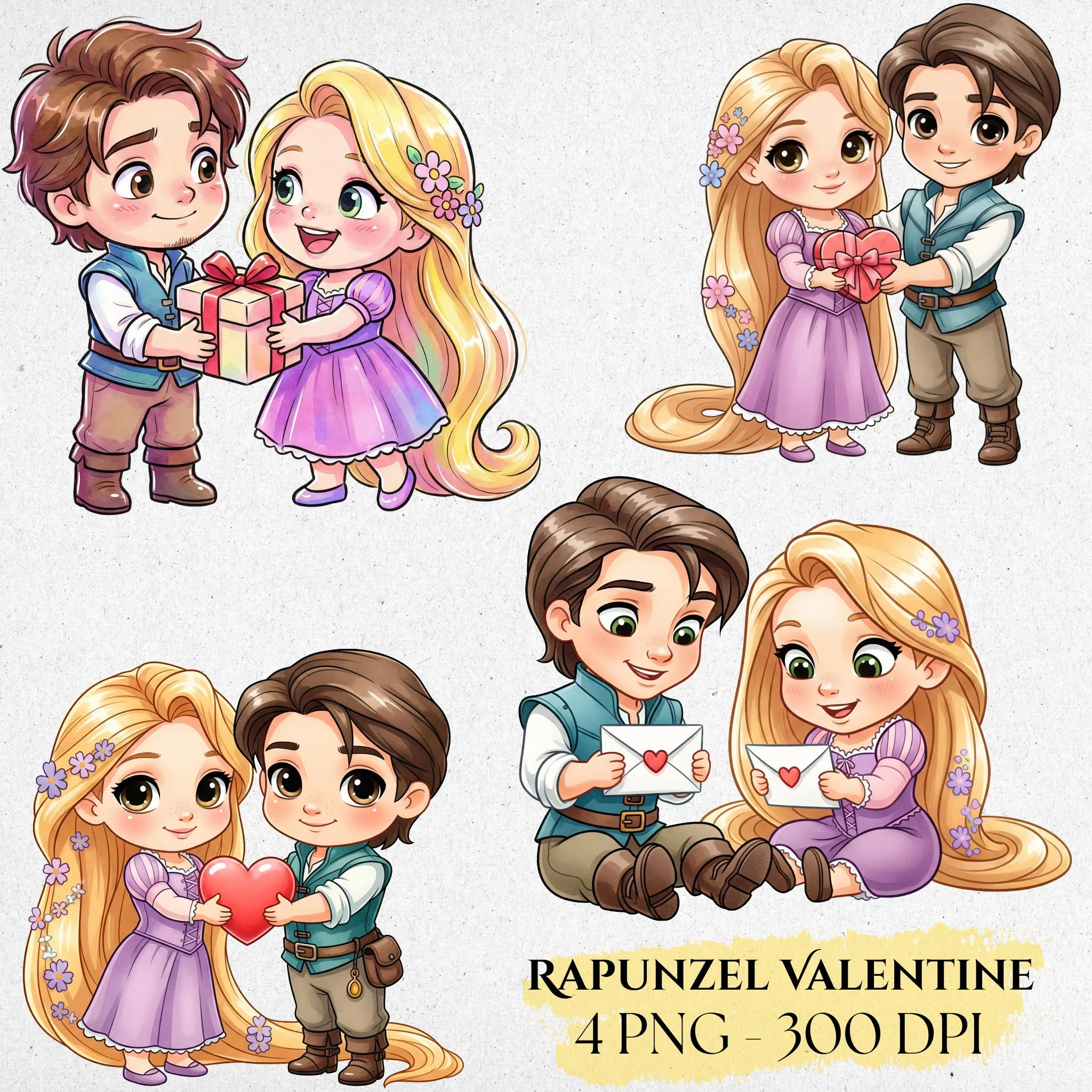 Rapunzel Valentine Watercolor Clipart