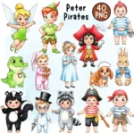 Peter Pan Watercolor Clipart - Tinkerbell and Wendy PNG for Neverland Adventure Nursery Decor