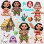 Moana Watercolor Clipart-Watercolor Polynesian Voyager Illustrations - Tropical Island Character PNGs for Ocean Theme Decor