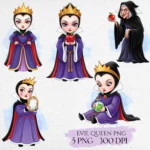 Evil Queen Watercolor Clipart-Watercolor Snow White Antagonist Illustrations - Poison Apple and Magic Mirror PNG for Dark Fairytale Decor