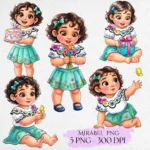 Mirabel Madrigal Watercolor Clipart - Mirabel and Isabela PNG for Colombian Floral Theme Decor