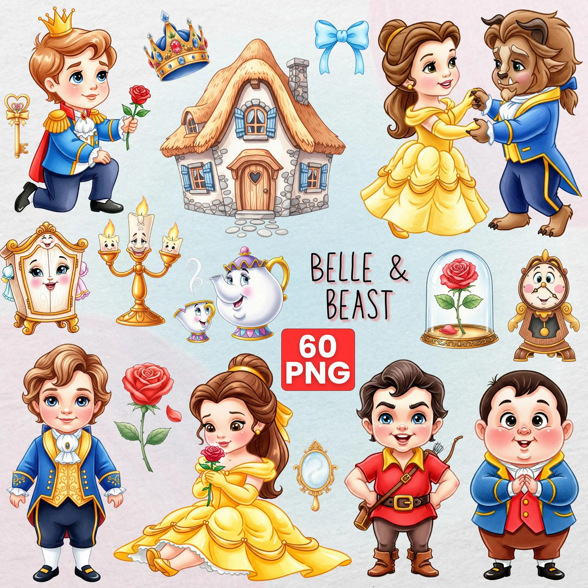 Beauty and the Beast Watercolor Clipart