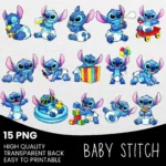 Stitch and Angel Watercolor Clipart - Experiment 626 Character Bundle for Tropical Nursery Decor
