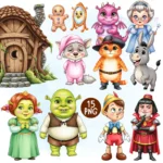 Shrek Movie Character Clipart - Donkey and Fiona PNG Bundle for Far Far Away Birthday Decor